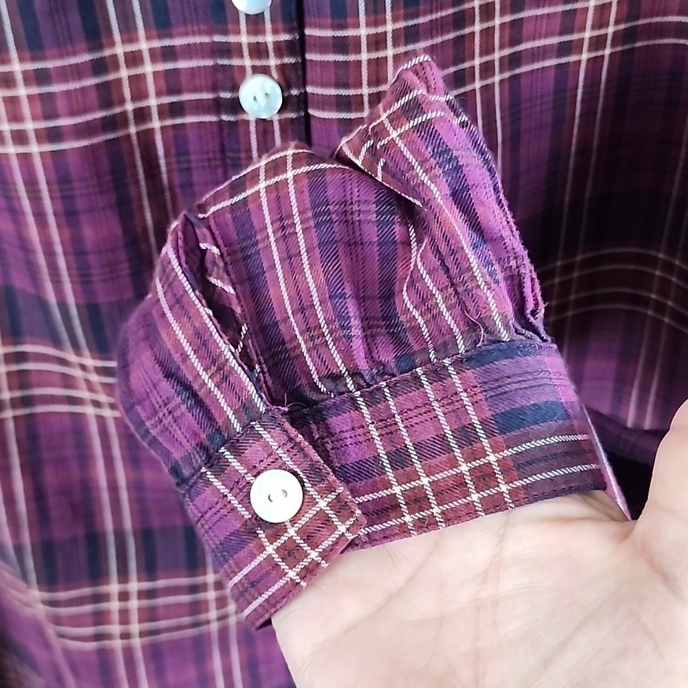 Aventura Purple Plaid Button-Up Shirt Large Organic Cotton - Picture 5 of 5